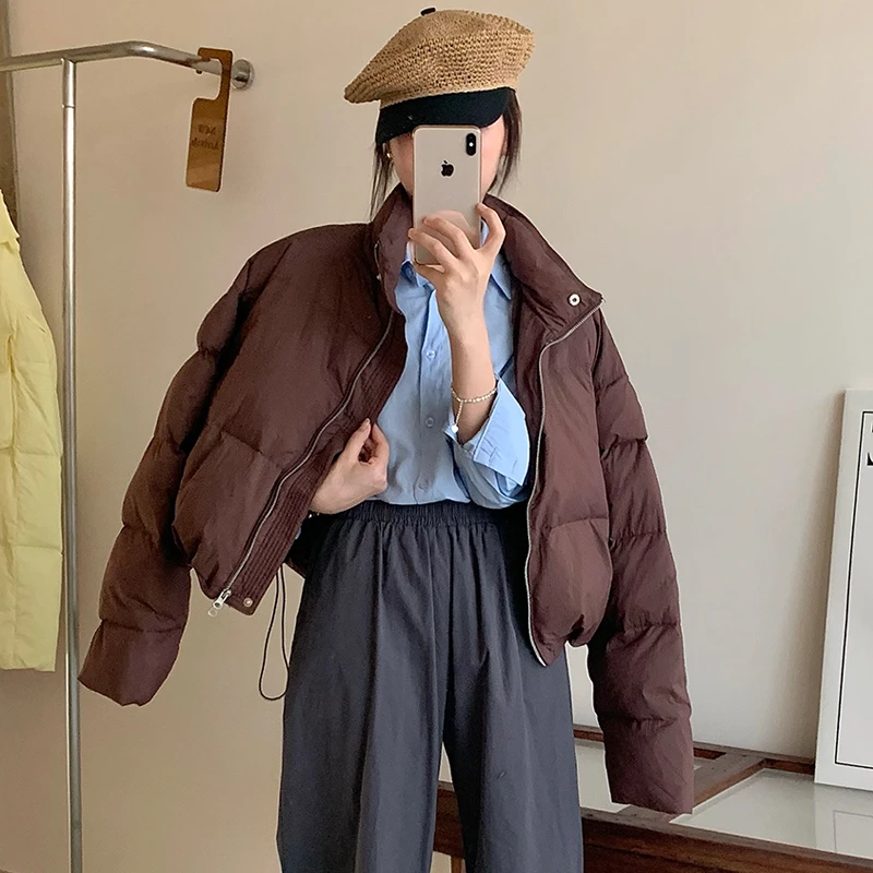 2024新款韩版短款羽绒服女宽松立领加厚时尚面包服白鸭绒保暖外套