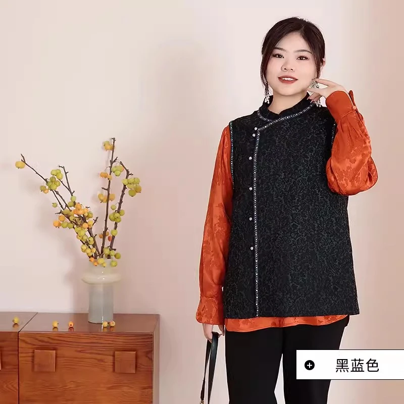 美丽客栈星月夜上衣秋季立领轻奢大码女装新中式国风丝绸立领上衣