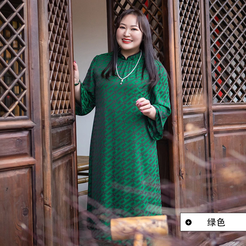 美丽客栈夏季大码新中式国风女装胖mm显瘦提花气质改良旗袍连衣裙