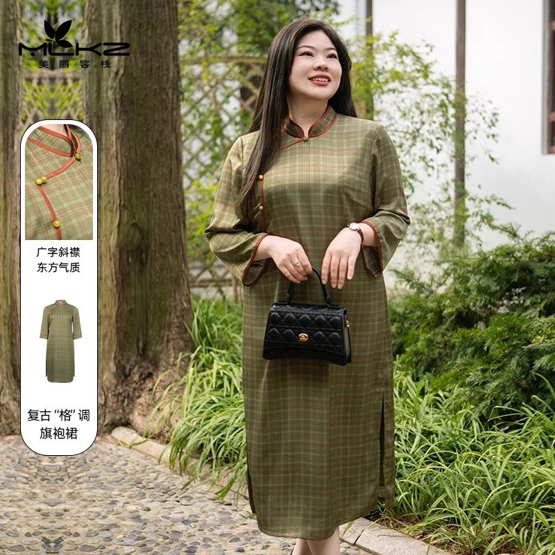 美丽客栈青山绿水大码胖mm夏季新中式中国风复古改良旗袍连衣裙女