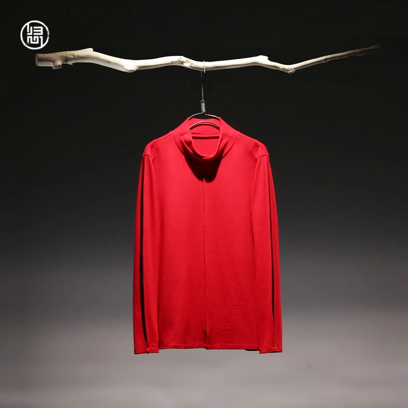 归心国风男装 秋冬季男士 绵羊毛混纺 交叠高领 长袖T恤 打底衫