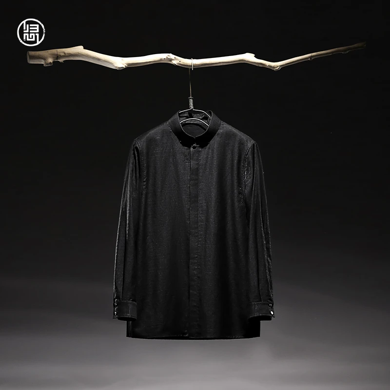 【断码特价】归心 秋季男装  汉麻混纺 新中式立领盘扣长袖衬衫