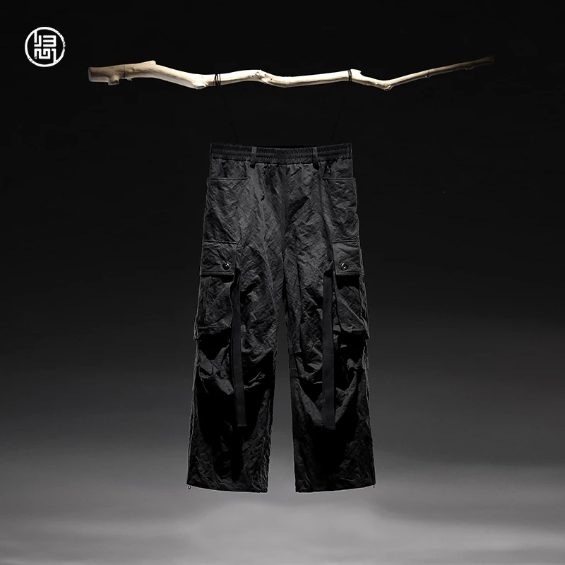 归心男装 中国风秋季男士 新款 棉金属丝混纺 褶皱 工装风阔腿裤
