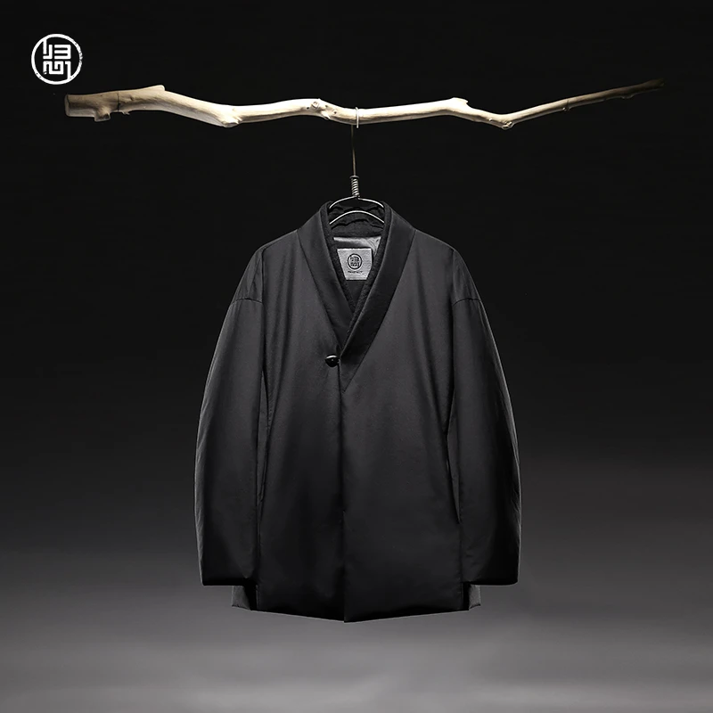 归心男装 冬季男士 中式双层汉服交叠领 95%白鹅绒 丝棉羽绒服