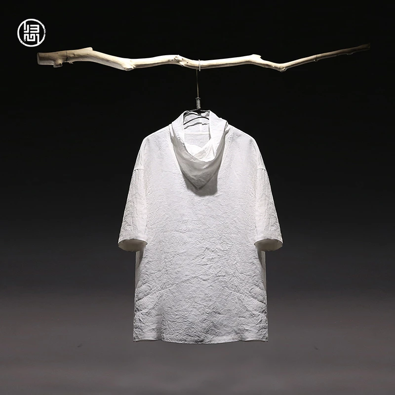 归心 夏季男士 100%亚麻 短袖T恤男款 时尚高领T恤男