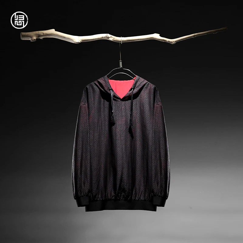 归心原创设计师男装|香云纱|100%桑蚕丝|春夏季男士薄款连帽T恤