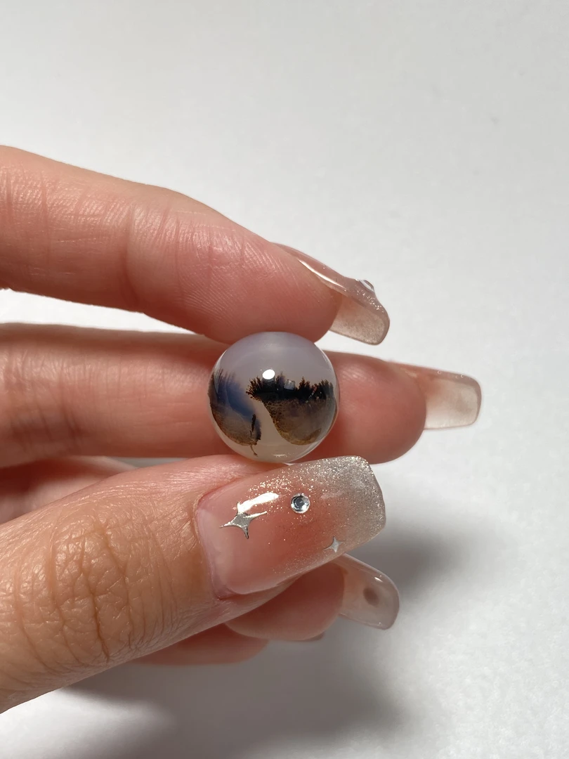 原矿巴玉海玉玛瑙珠天然线条象形缠丝玛瑙圆珠 直径14mm