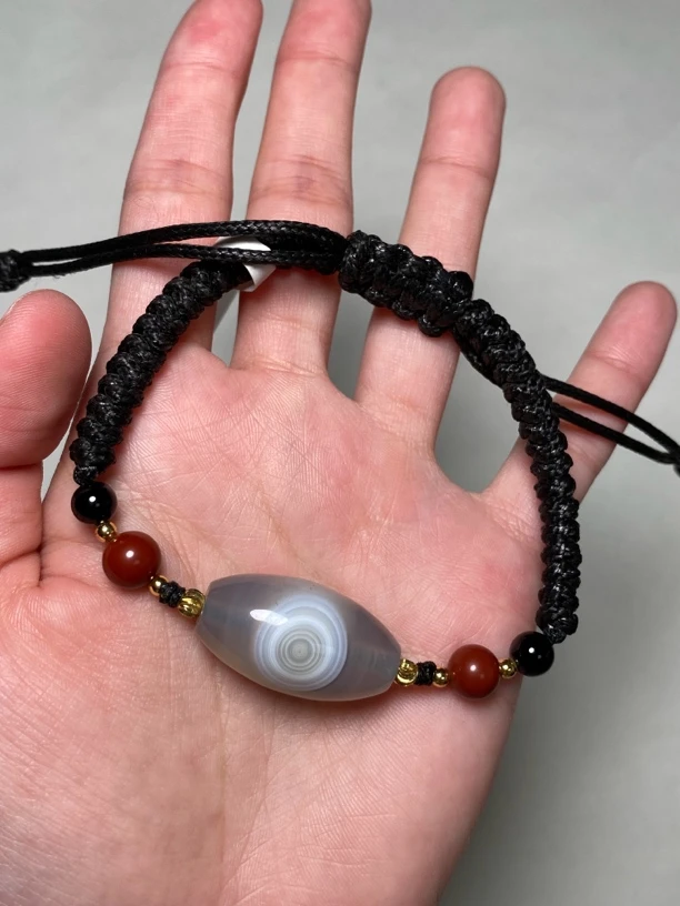 原矿巴玉海玉玛瑙珠天然线条象形缠丝玛瑙手链 尺寸27.5/15