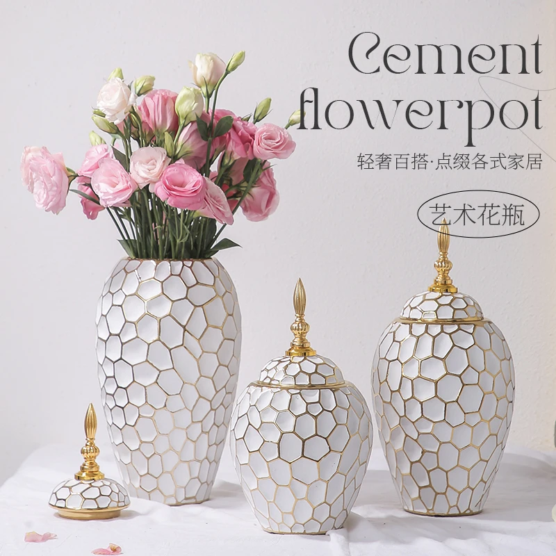 欧式摆件镀金陶瓷花瓶轻奢现代创意简约花器酒柜客厅电视柜装饰品