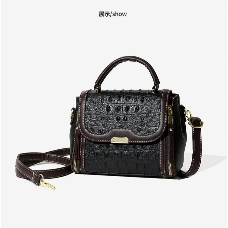 新款鳄鱼纹手提包韩版轻奢大容量单肩斜挎包005黑色