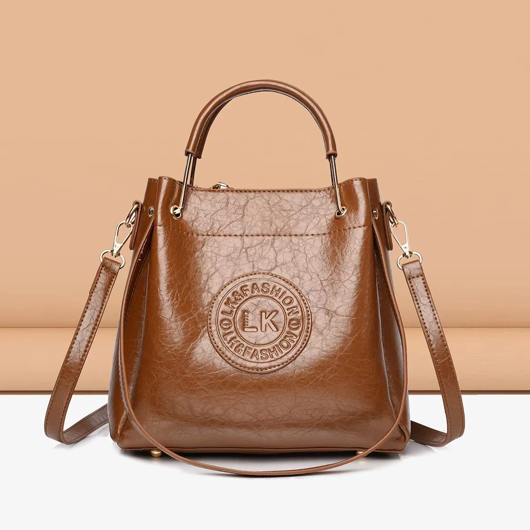 新款百搭女士时尚单肩斜挎手提大容量托特包包188棕色