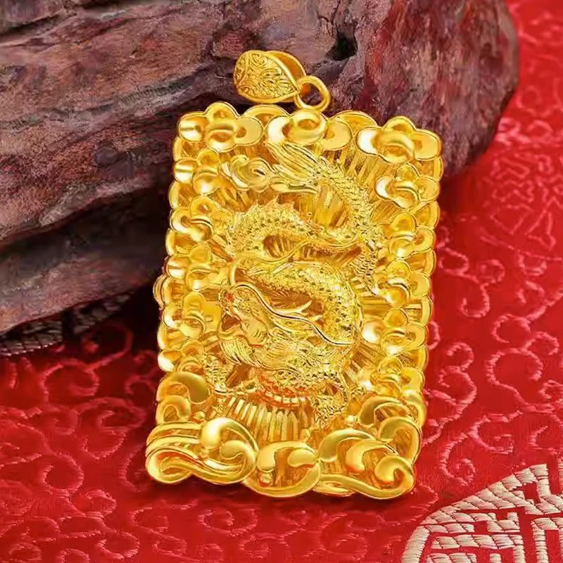 合金吊坠 高端时尚龙牌吊坠金色磨砂大气经典气质挂坠大展宏图