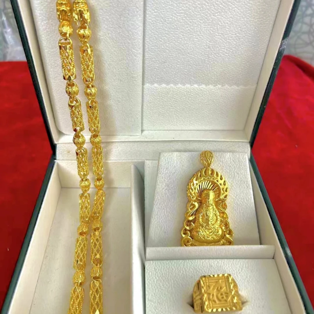 合金项链 2024新款3件套套装项链霸气时尚金色男款精美空心素款