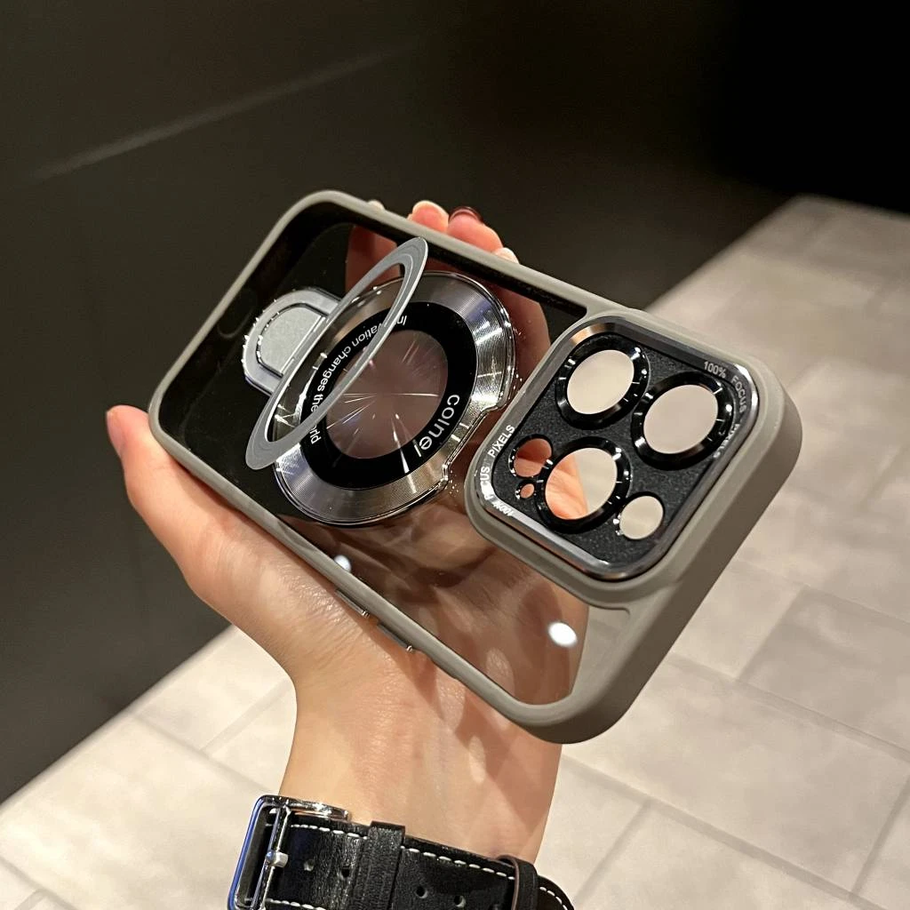 磁吸支架简约精孔透明防摔适用苹果iPhone15promax/14/13手机壳12