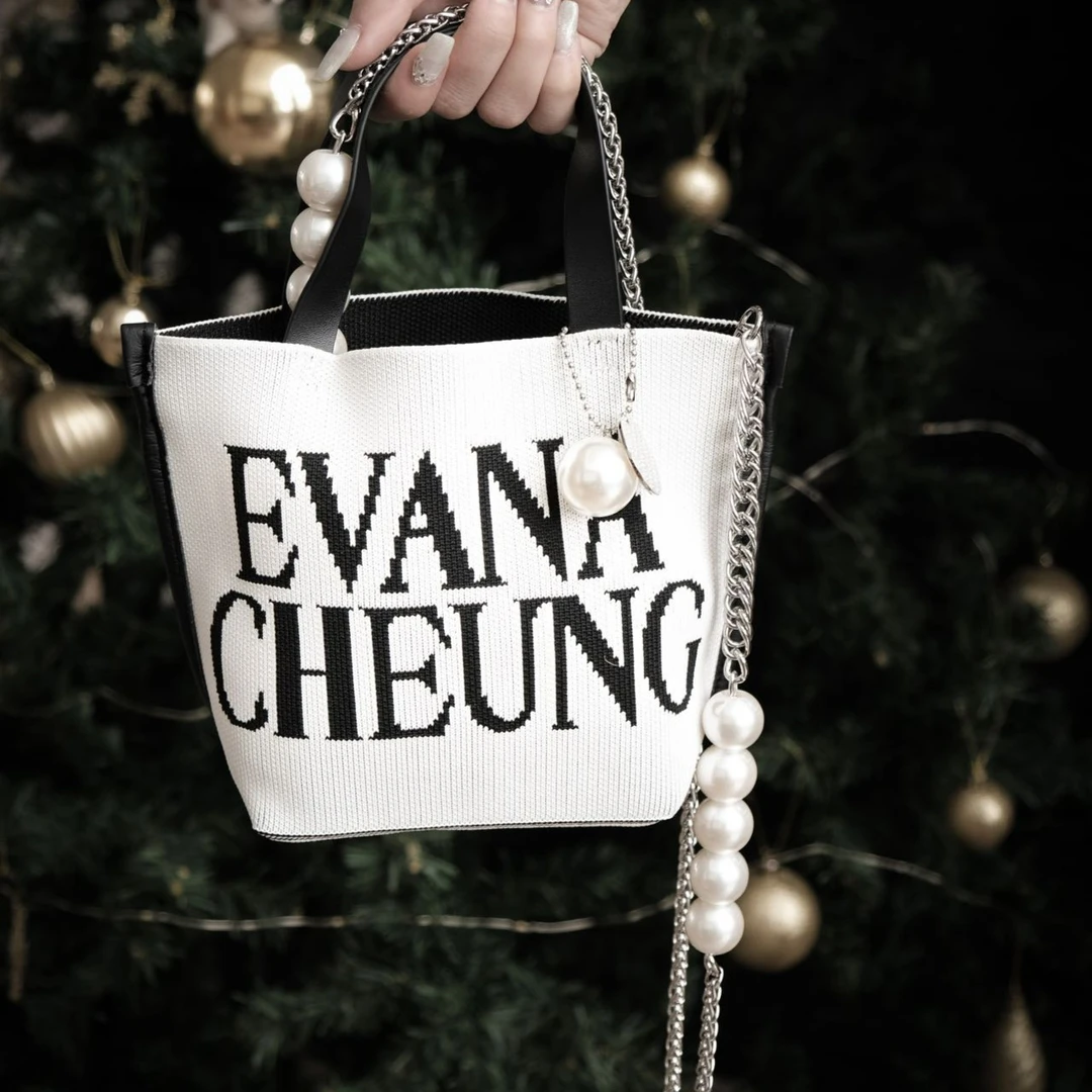 EvanaCheung大logo小包女士单肩编织小黑小白防水便携（新春预）