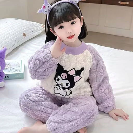 儿童睡衣库洛米女童法兰绒宝宝珊瑚绒冬季小童女孩保暖家居服套装