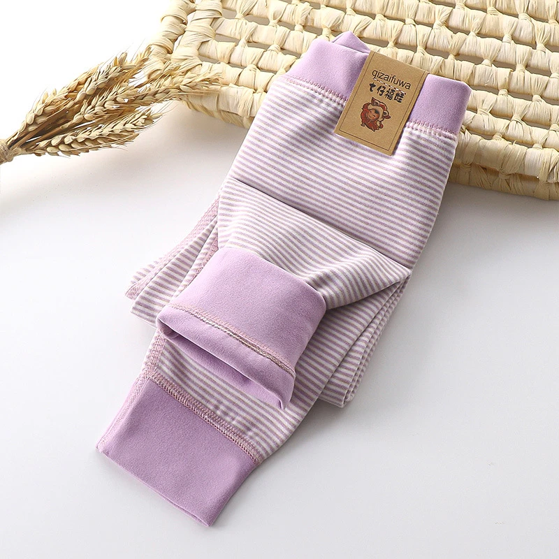 儿童打底裤条纹秋冬秋裤中大童加厚德绒保暖无骨裤子F