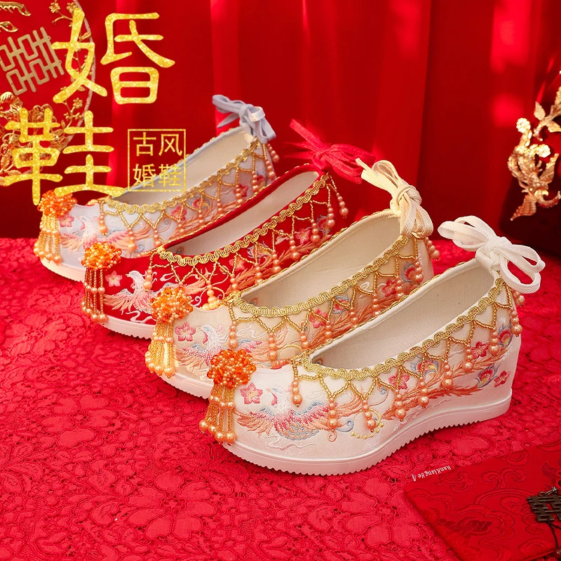 汉唐之家高跟中式秀禾婚鞋明制古风红色汉服新娘结婚绣花鞋增高女