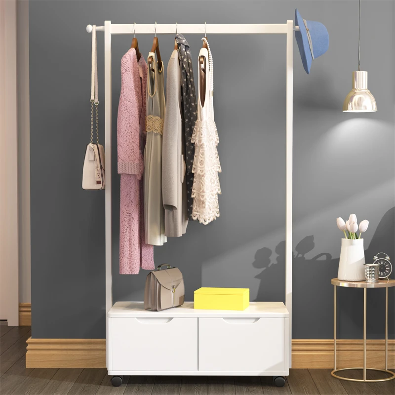 特惠实木挂衣架落地卧室衣帽架房间收纳储物可移动置物床边衣服架