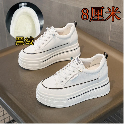 内增高8cm小白鞋ins2025春秋新款坡跟厚底网红小个子免系带平底鞋