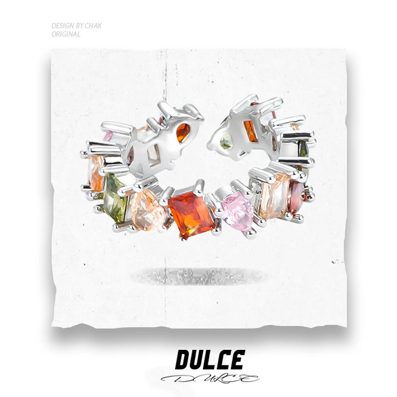 铜合金戒指 原创设计夏季新款多巴胺甜心彩钻戒指甜辣小众可爱戒