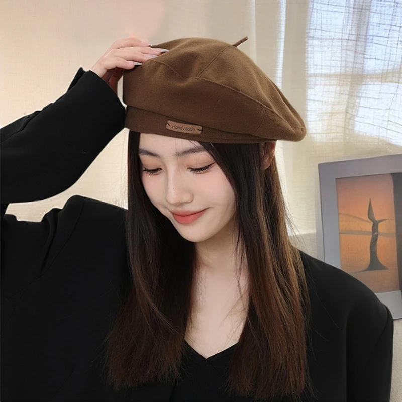 2024新款秋冬显脸小贝雷帽毛呢时尚日系画家帽子复古百搭蓓蕾帽女