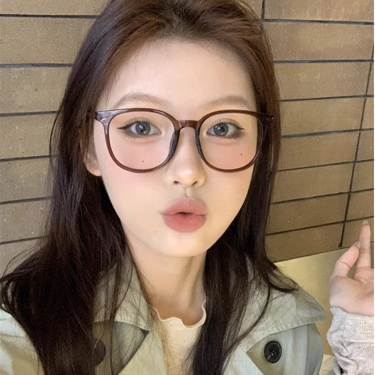 大框超轻韩系眼镜近视女可配素颜显脸小茶色素颜眼镜防蓝光平光镜