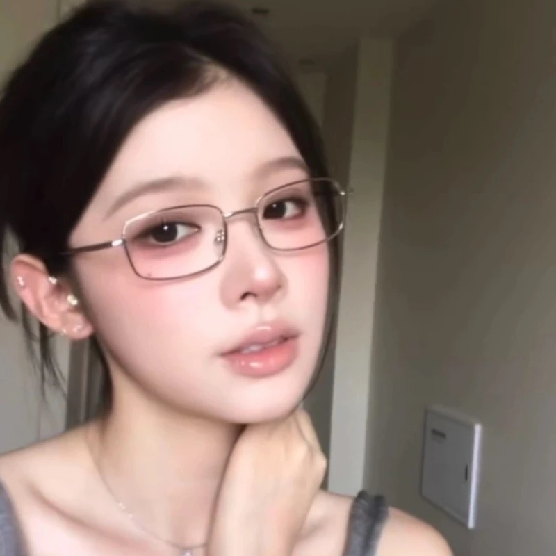 日系金丝方框眼镜女近视可配度数素颜高智感眼镜框纯欲防蓝光网红