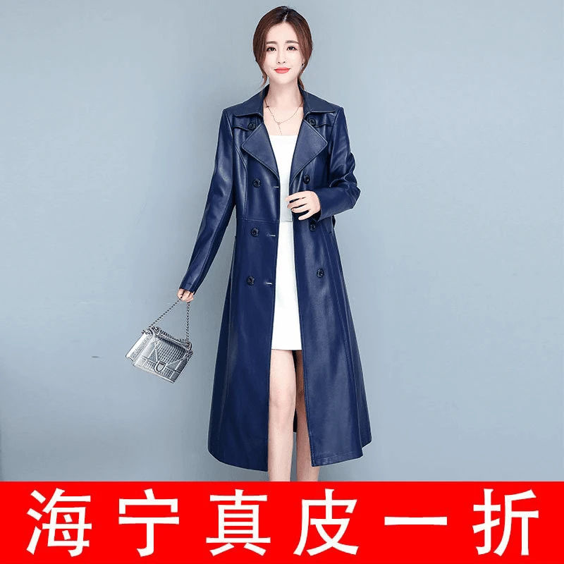 （工厂清仓）海宁真皮皮风衣长款女皮衣春秋 （绵羊皮） QMW-989#