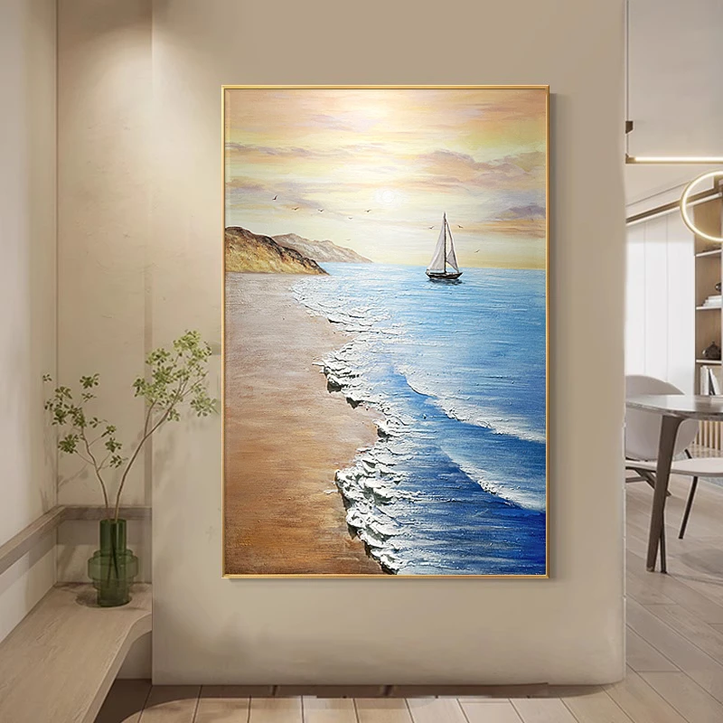 《新款-一帆风顺》纯手绘油画入户玄关挂画客厅沙发背景墙装饰画