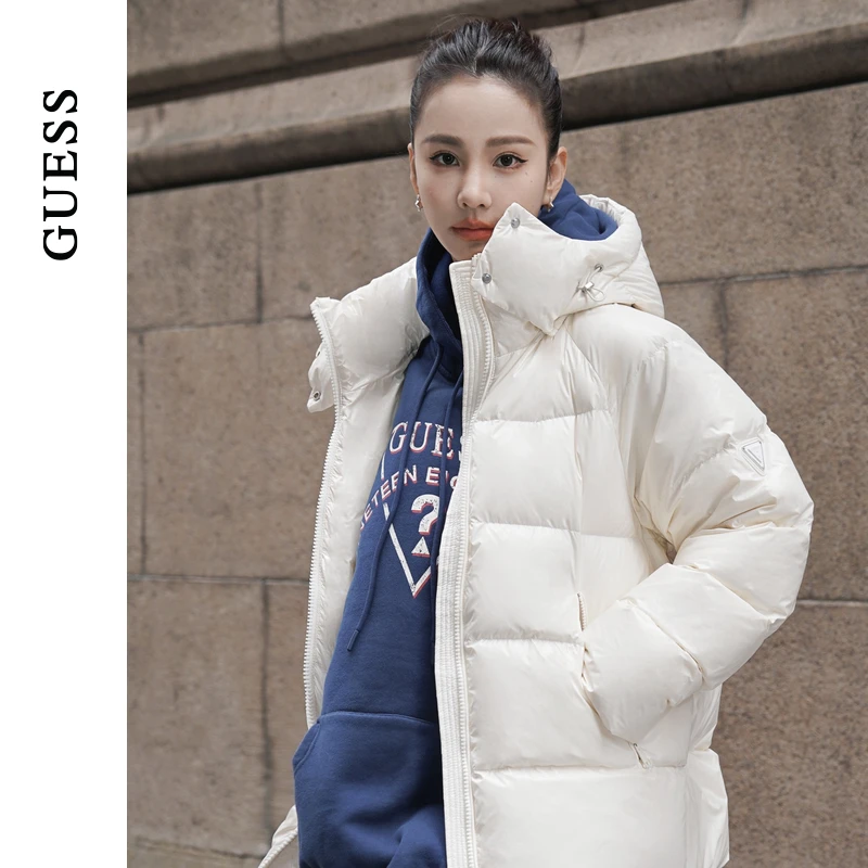 GUESS 女款连帽简约经典款保暖羽绒服-Q3PL16W55R0