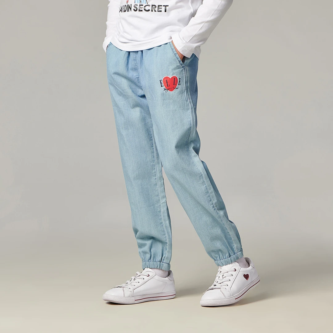 春秋女童牛仔裤时尚长裤休闲透气束脚长裤牛仔长裤四季直筒宽松