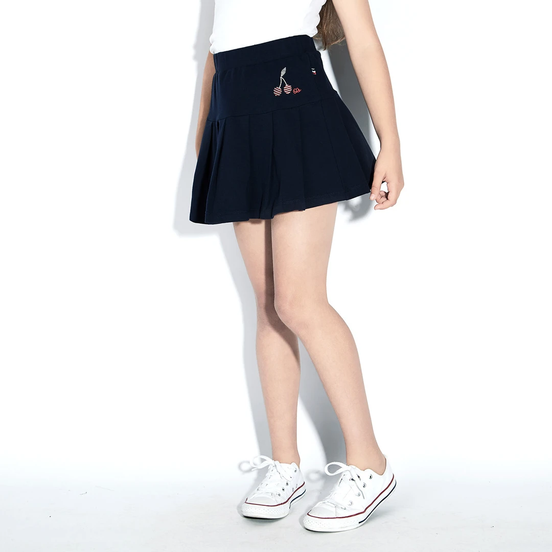 无品牌夏季女童法式优雅短裙中大童女孩百褶短裙针织短裙显瘦