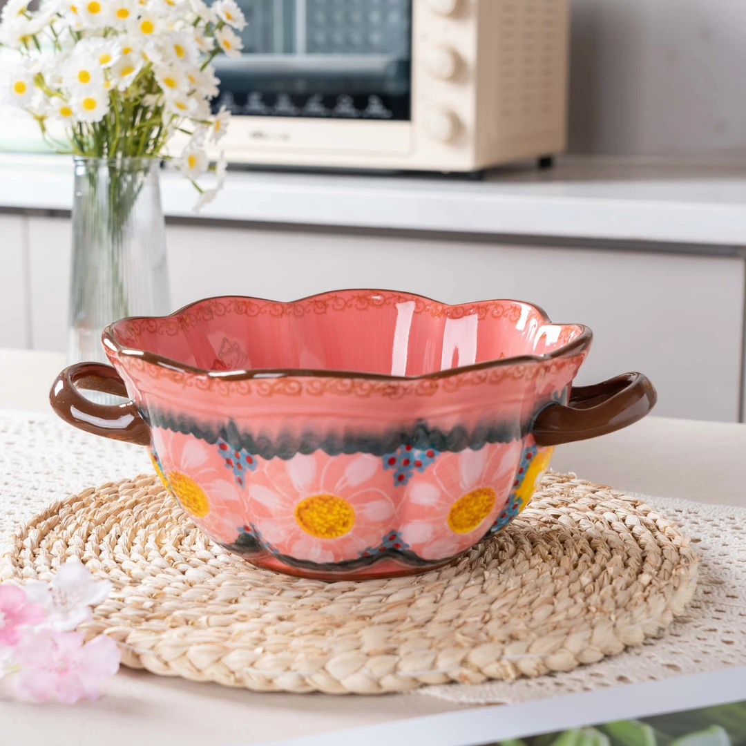 【SILESIA/出口原单】手绘樱花雪月-10.5英寸双耳汤碗