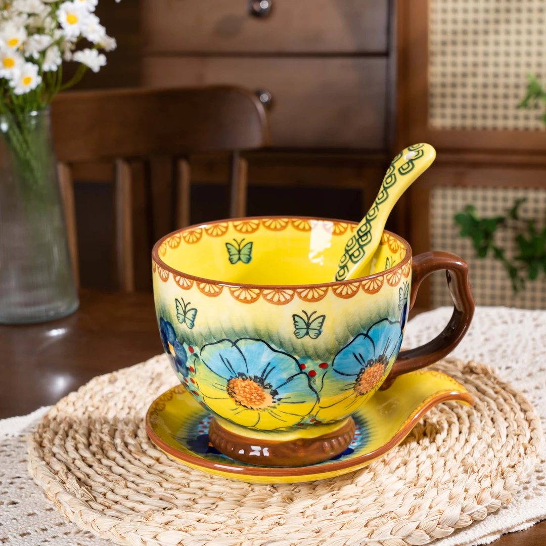 【SILESIA/出口原单】手绘琉璃黄彩-800ml早餐杯