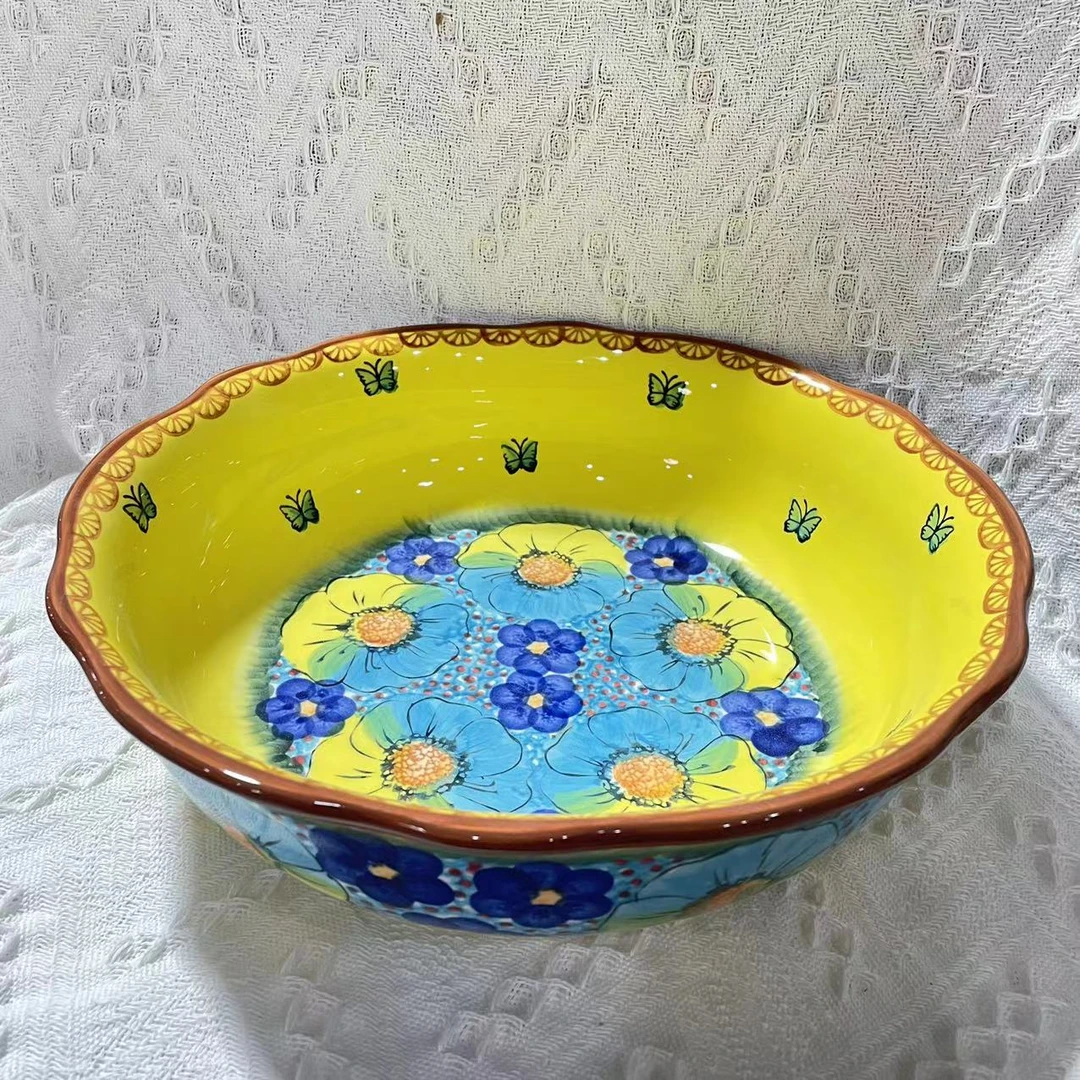 【SILESIA/出口原单】手绘琉璃黄彩-11.5英寸和面盆