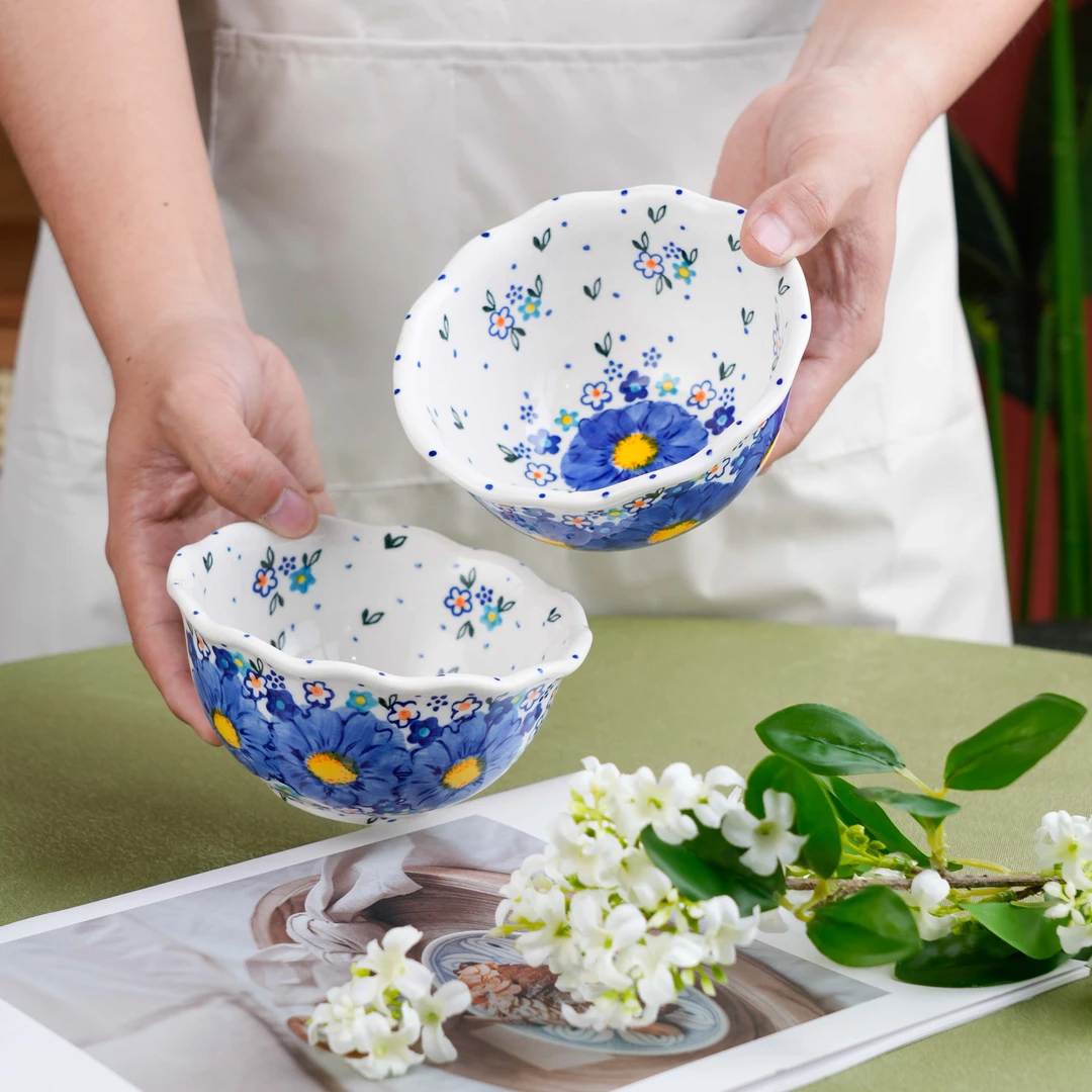 【SILESIA/出口原单】手绘勿忘我-5英寸花边米饭碗两个装