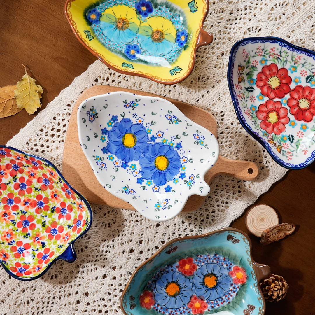 【泡芙专属】手绘花彩-8英寸树叶盘