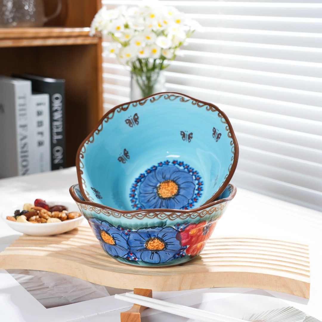 【SILESIA/出口原单】手绘琉璃蓝-6.5英寸斗笠碗两个装