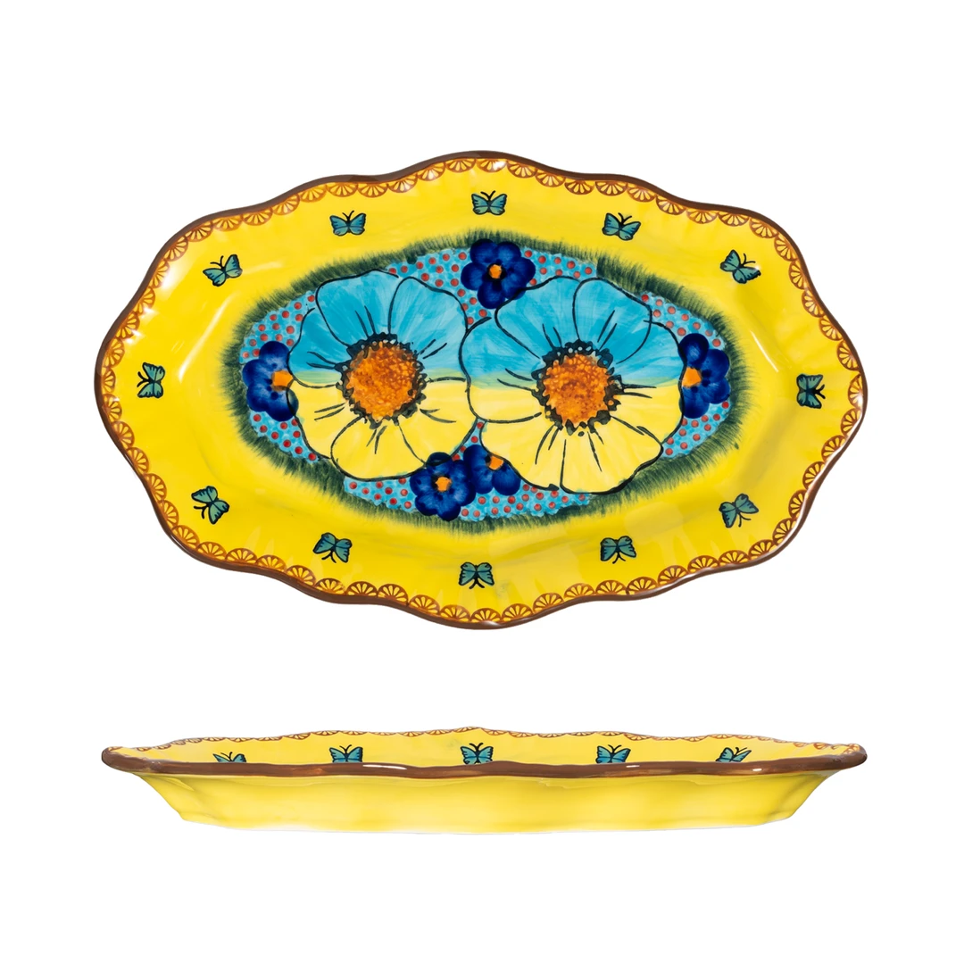 【SILESIA/出口原单】琉璃（黄)-13英寸双耳鱼盘(加厚）