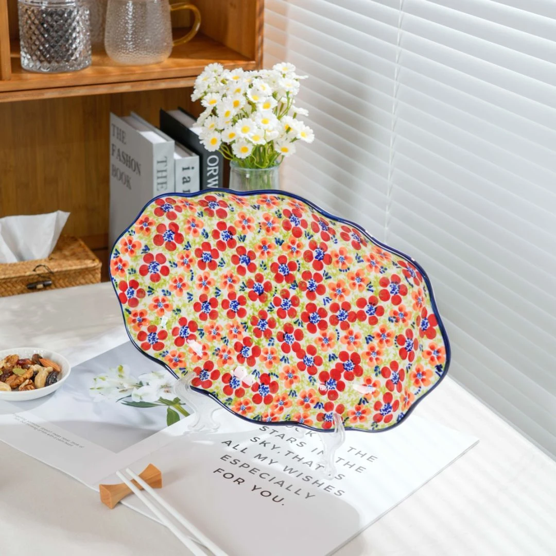 【泡芙专属】西里西亚手绘碧丝粉黛-13.5英寸双耳鱼盘