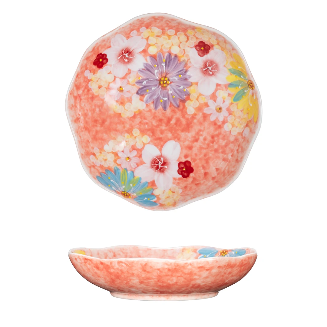 【SILESIA/出口原单】濑户烧-色彩花意八方盘（粉）