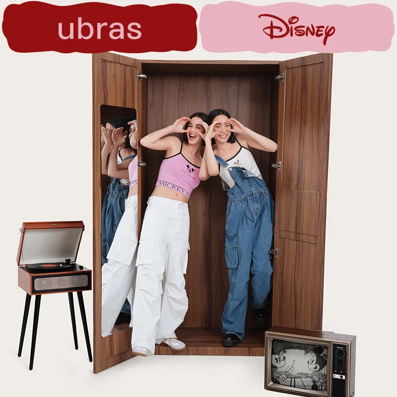 迪士尼联名-ubras一体织吊带女背心打底免穿内衣带胸垫短背心