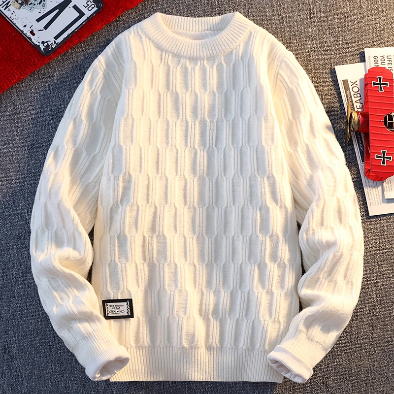 【高品质】舒适潮流秋冬条纹提花保暖毛衣针织衫长袖青少年男士M780