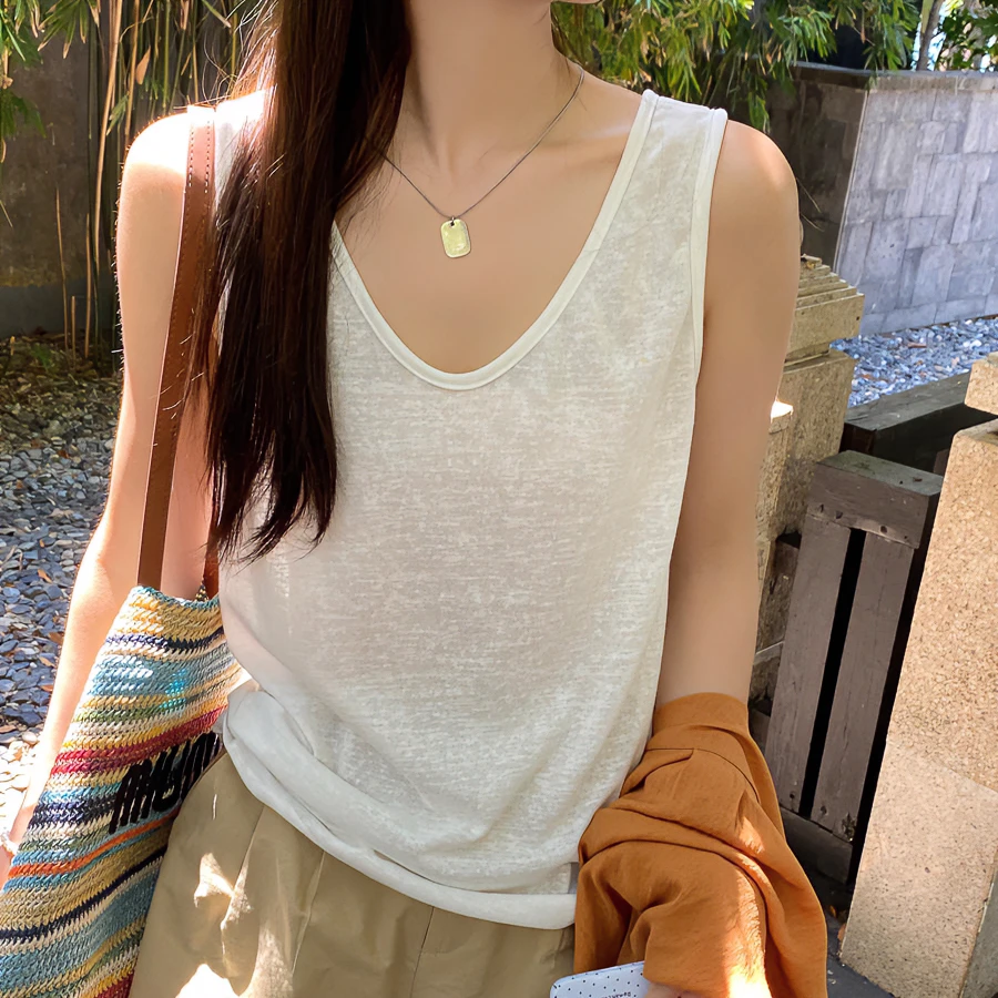 夏季v领吊带背心女夏新款宽肩韩版简约内搭宽松打底休闲上衣