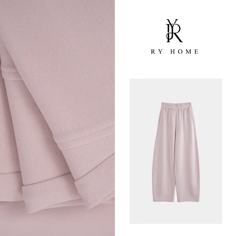 容雨RYHOME-艾琳“浪漫桃花”气质女薄款松紧腰阔腿裤瘦版时尚显瘦