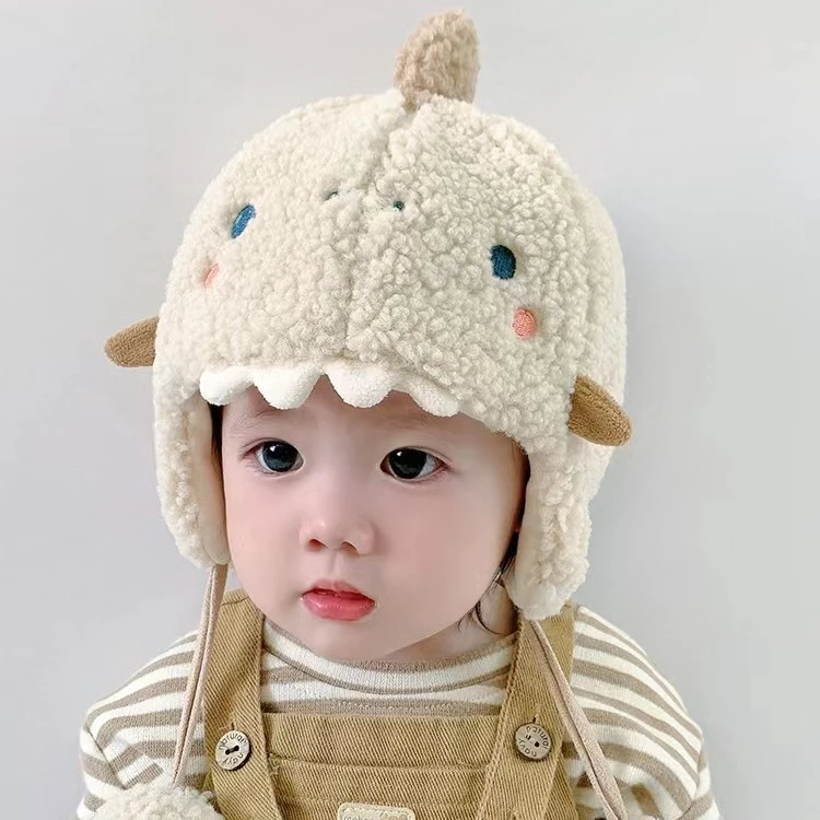 儿童冬款幼儿宝宝卡通可爱小萌龙加厚护耳帽男女童婴儿保暖毛绒帽
