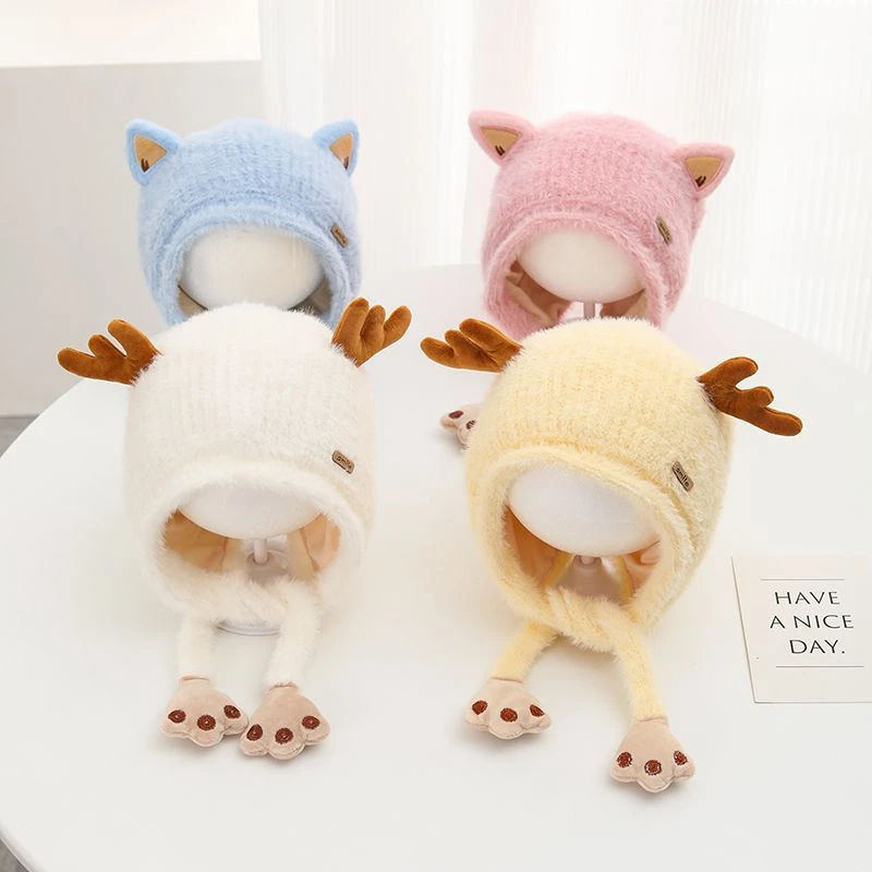 儿童帽子男潮秋冬可爱超萌针织毛线帽女童防风护耳宝宝加厚保暖帽