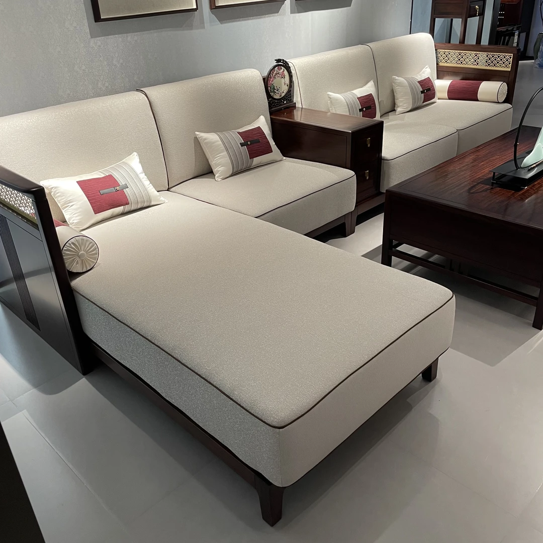 严选  新中式实木组合黑檀木冬夏两用客厅家具贵妃转角储物沙发