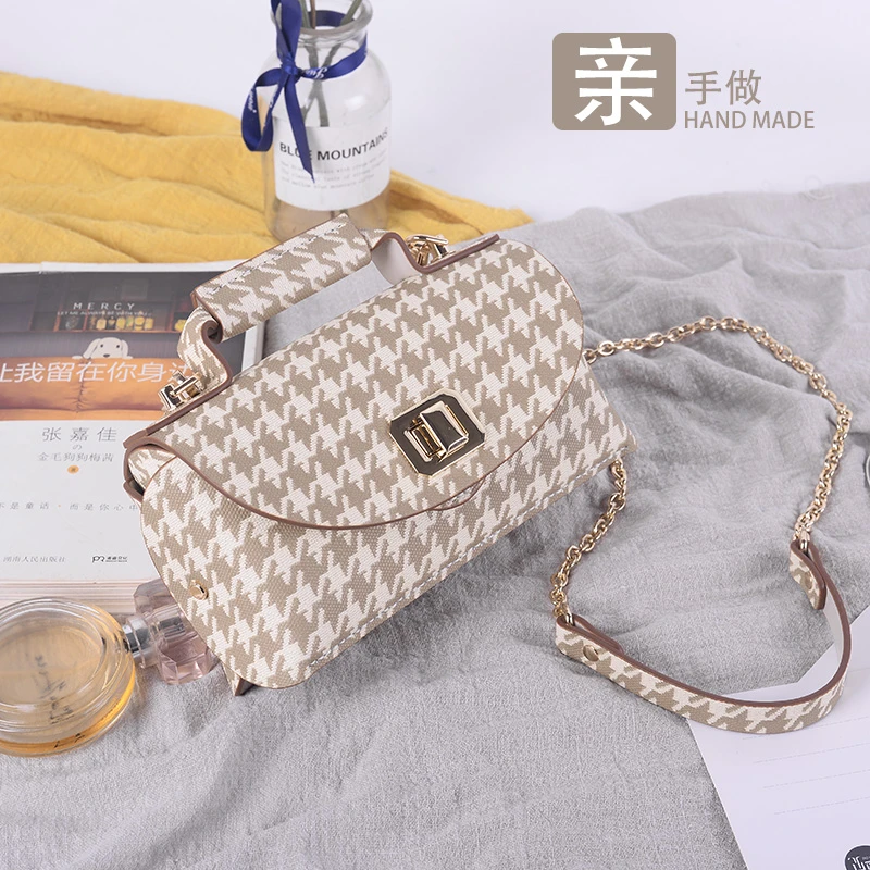 千鸟格纹真皮手工diy自制材料包手缝斜跨女包时尚个性小众手工礼